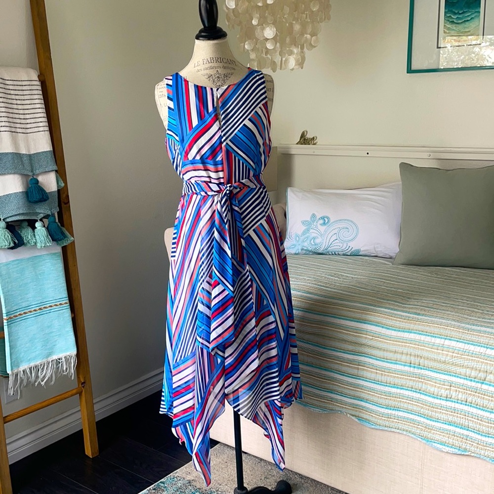 INC Striped Dress with Hankerchief Hem Size 6